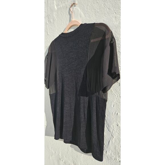 Zara Womens Top Small Black Mesh Sheer Cut Out Tank Short Sleeve Textured Shirt - Picture 9 of 11